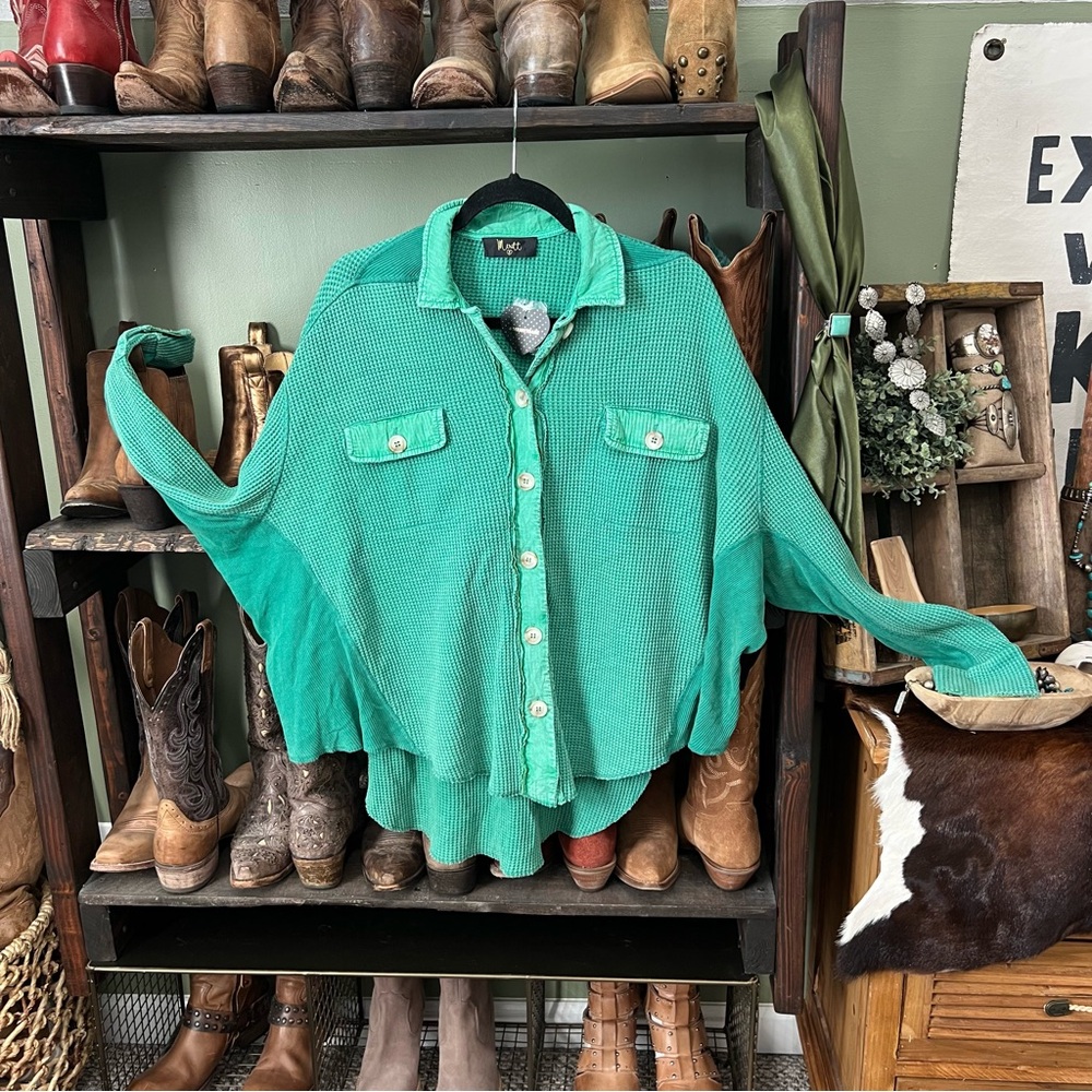 Meritt Green Waffle Knit Shirt